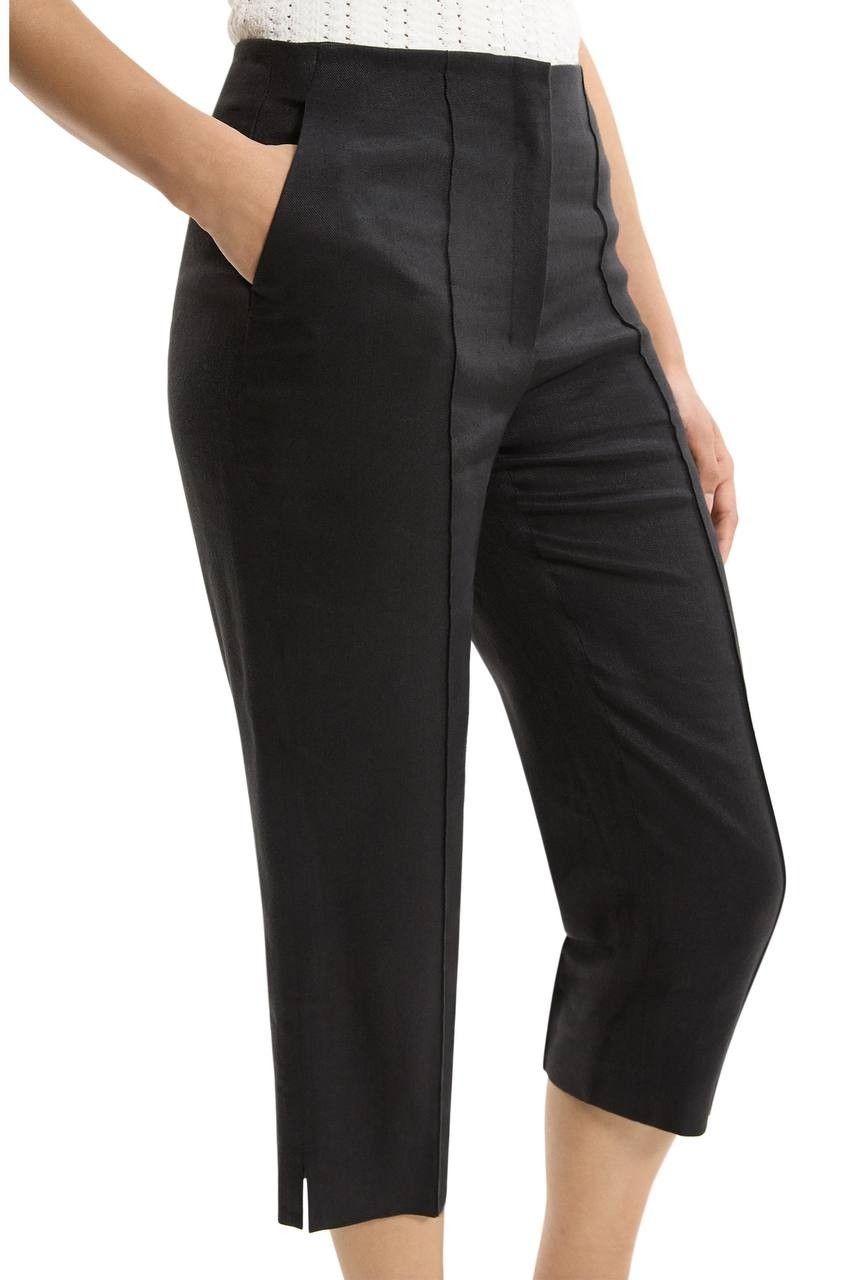 Theory Slit Capri Pants Linen‑Blend High‑Waist Black Size 2 NWT $295