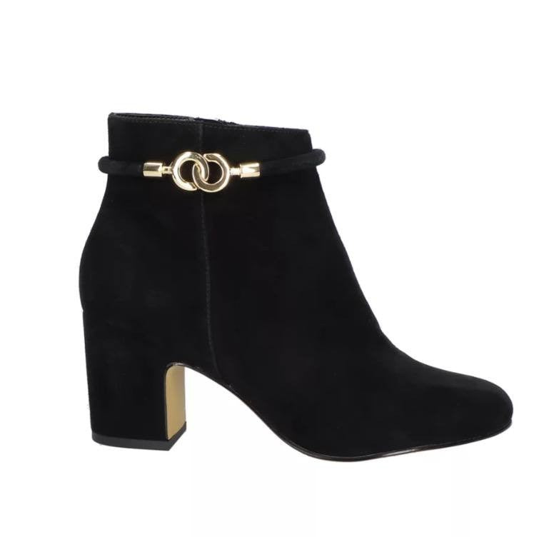 Bella Vita Diaz Booties 9 Black Suede Chain Detail Zip Dress Heel NIB msrp$125