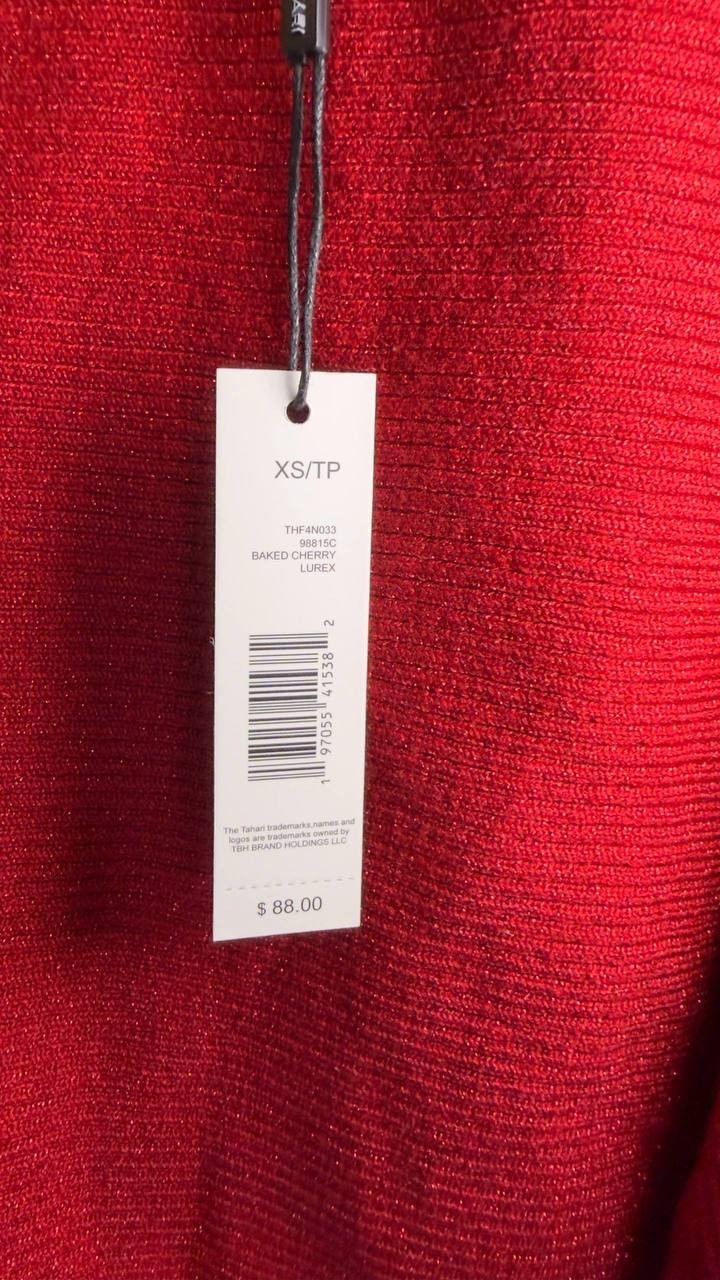 T Tahari Ribbed Embellished Dolman‑Sleeve Sweater Baked Cherry XS NWT $88