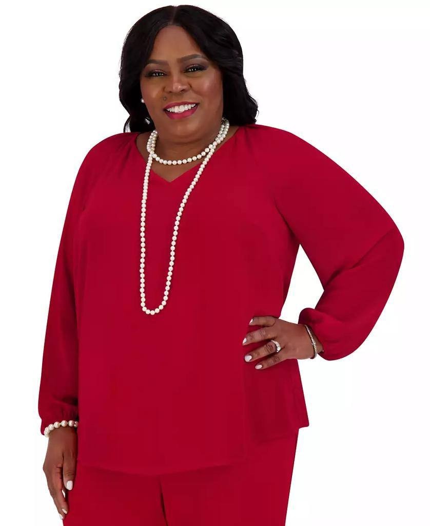 Kasper Women’s V‑Neck Raglan Long‑Sleeve Blouse Red M NWT $69