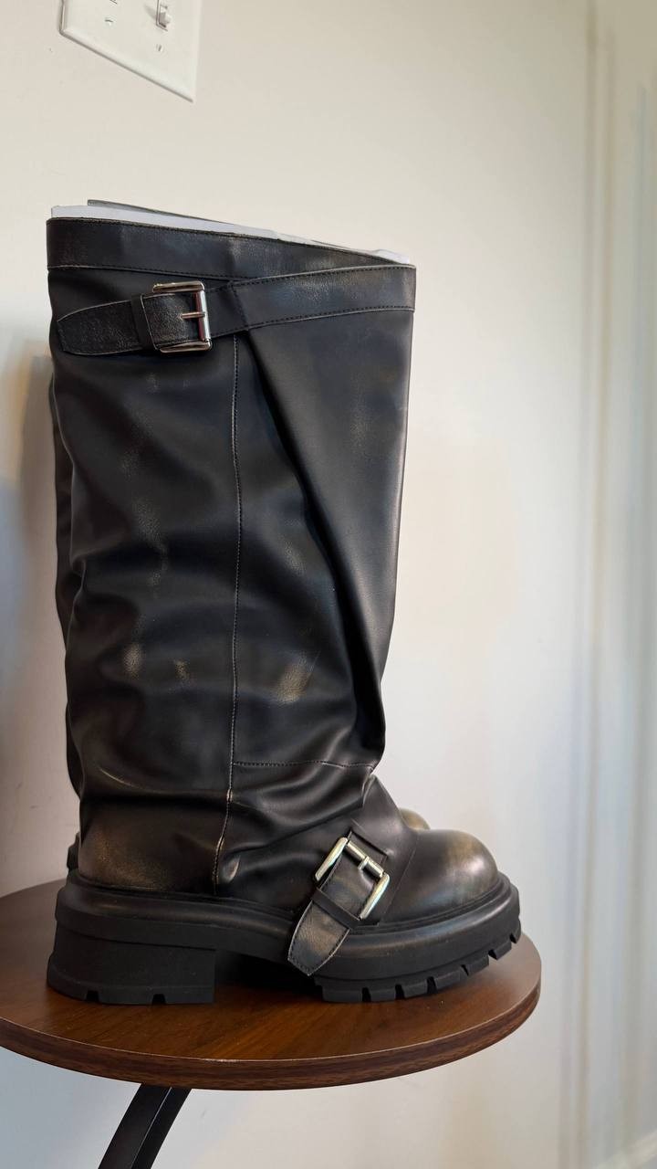 Madden Girl Restore Slouchy Lug Sole Moto Boots 6 Man‑Made$115 NWT