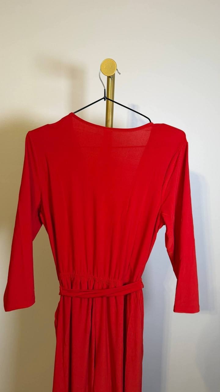 NY Collection Women’s 3/4 Sleeve Belted Jumpsuit Barbados Red PM $66 NWT