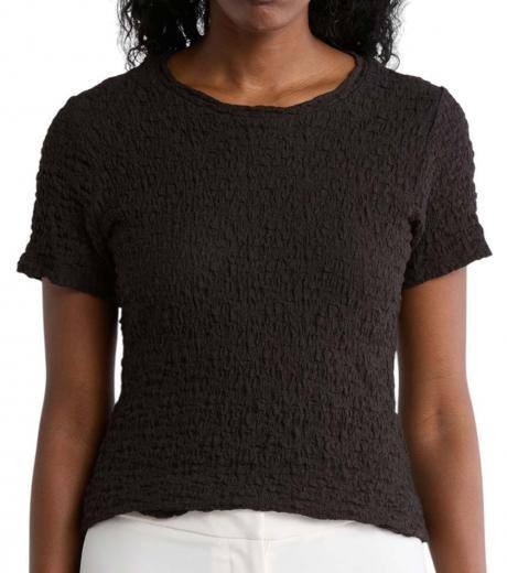 DKNY Black Textured Short Sleeve Top for Women, Size M, NWT, Casual Office