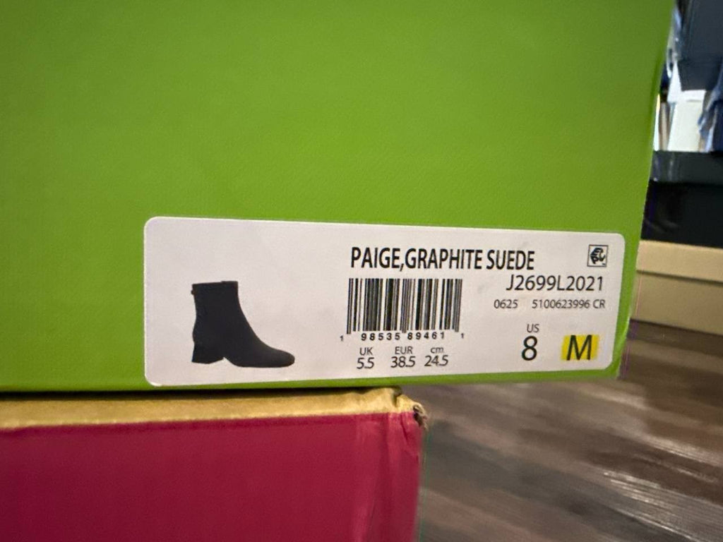 Paige Graphite Suede Ankle Boots – Size 8M – Grey – New in Box