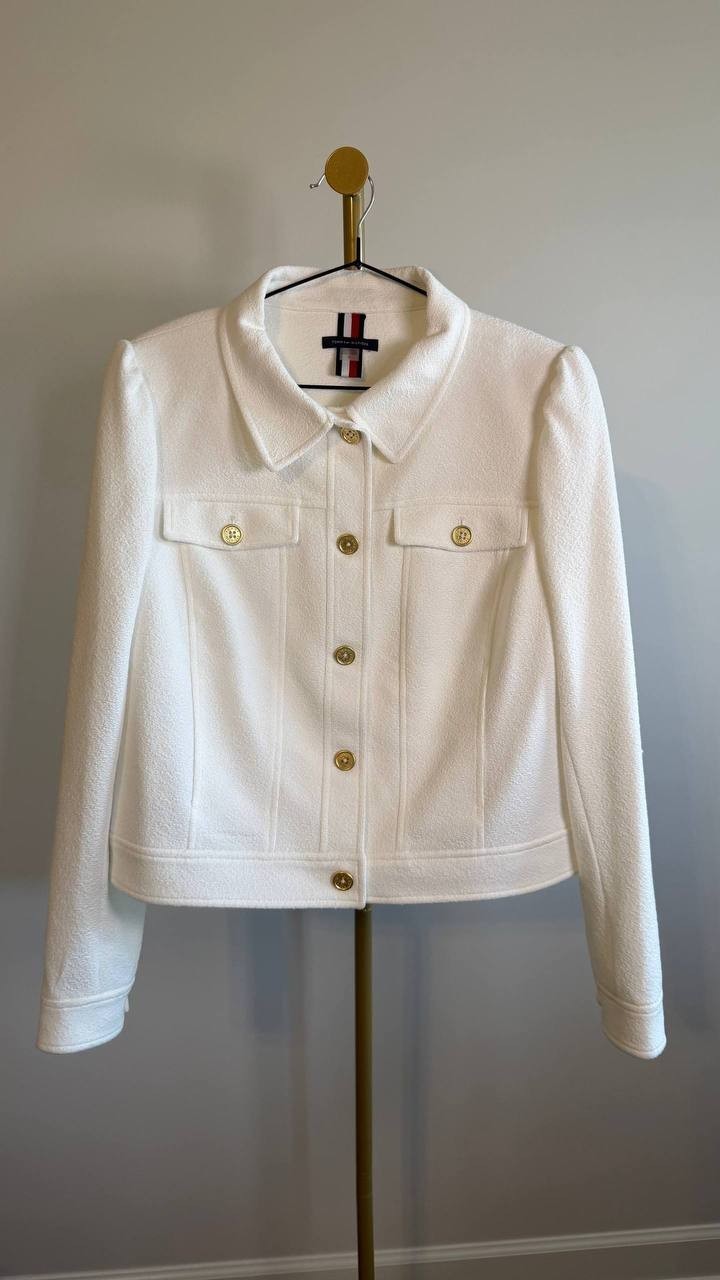 Tommy Hilfiger Women’s Slim White Denim Trucker Jacket 16 $150 NWOT