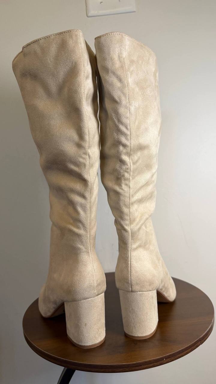 Journee Ameylia Boots 8.5M Bone Faux Suede Knee‑High NIB msrp$79.99