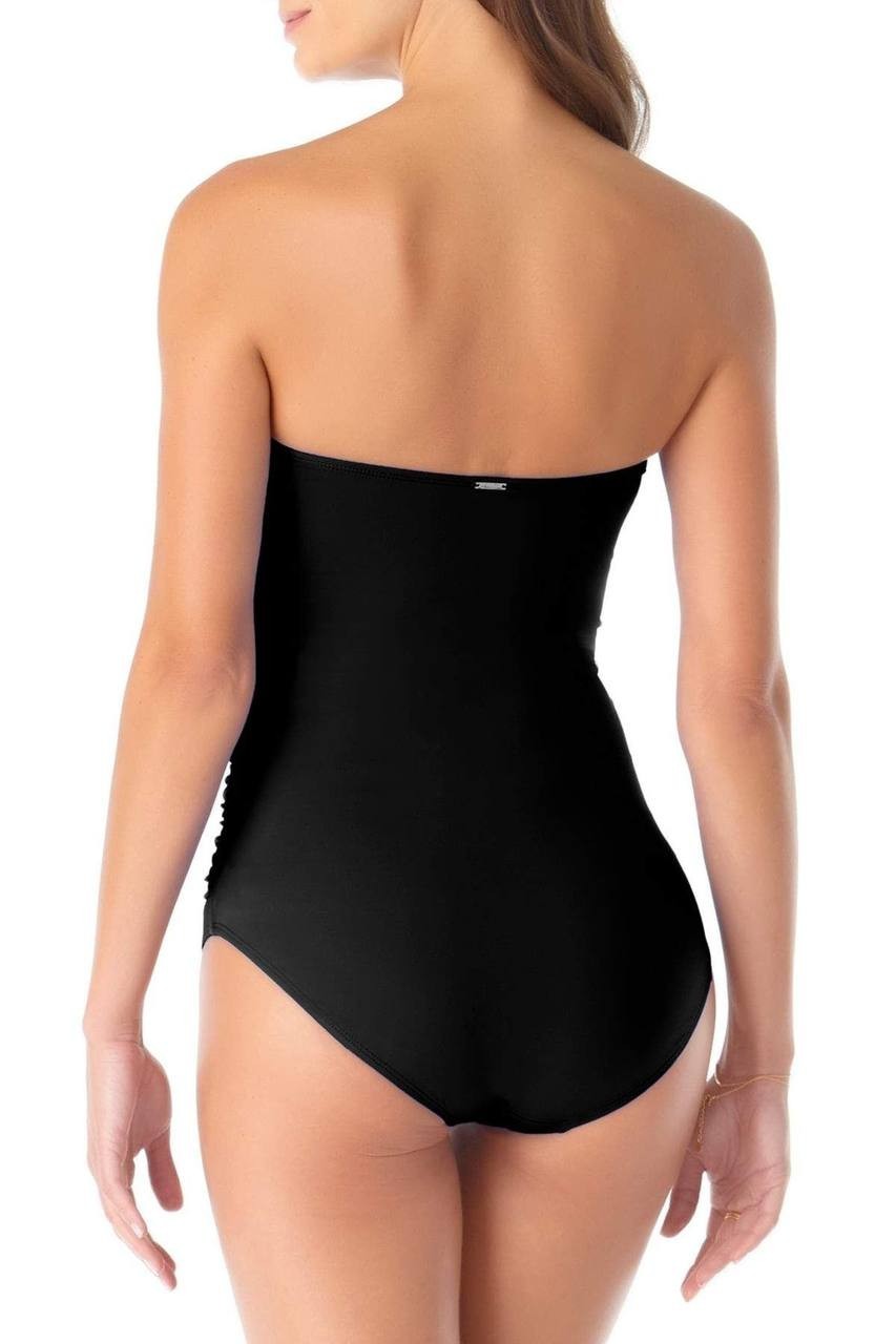 Anne Cole Twist Front Shirred One Piece Swimsuit Black 16 NWT $88