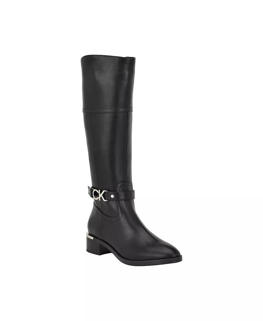Calvin Klein Daphny Boots 7M Black Man‑Made Knee‑High Pointy Toe NIB msrp$169