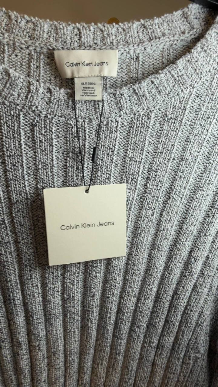 Calvin Klein Ribbed Long‑Sleeve Crewneck Sweater Sky Captain XL NWT $119
