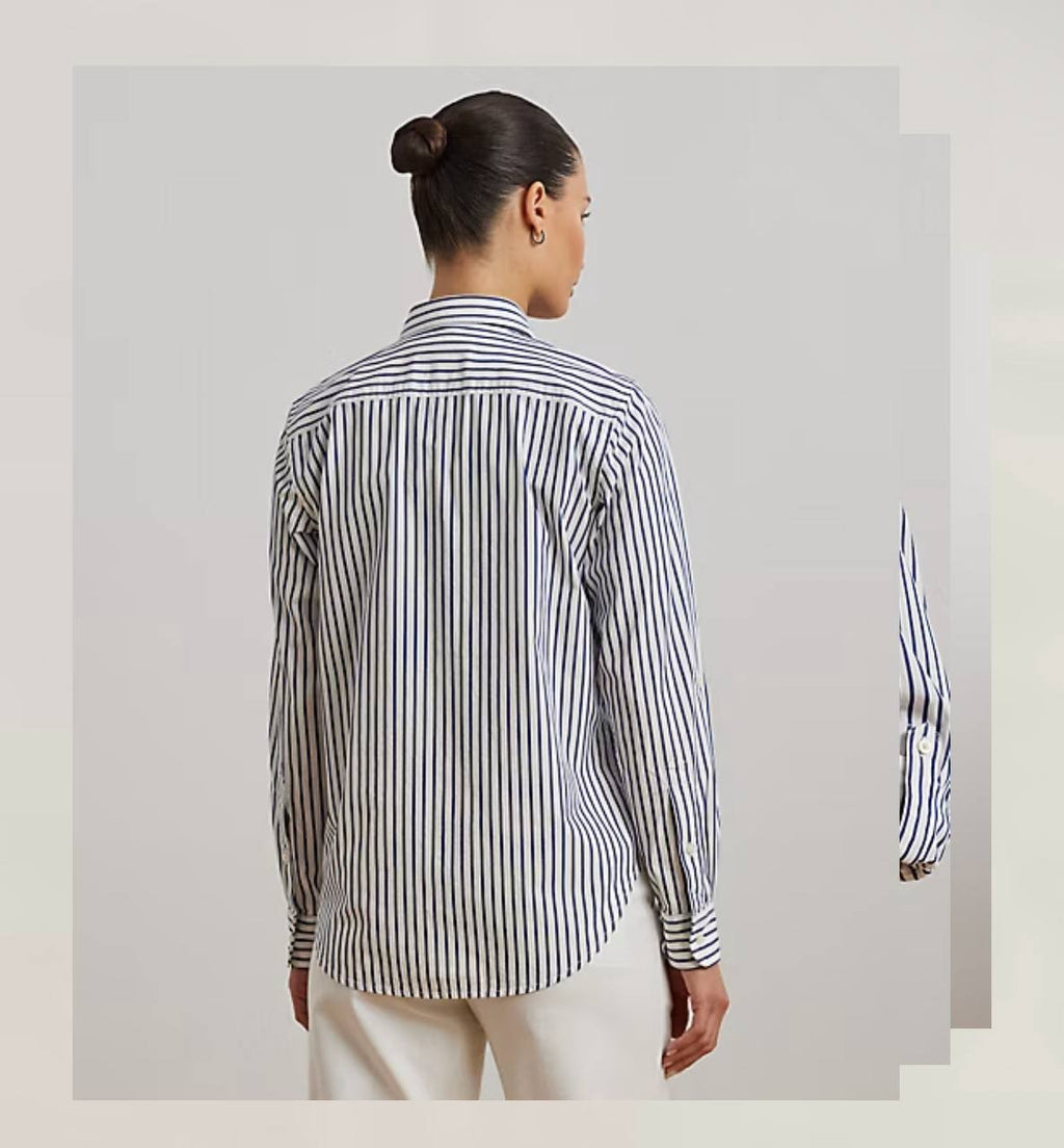 Lauren Ralph Lauren Shirt S Light Blue Cotton Roll-Tab Sleeve Relaxed Fit NWT