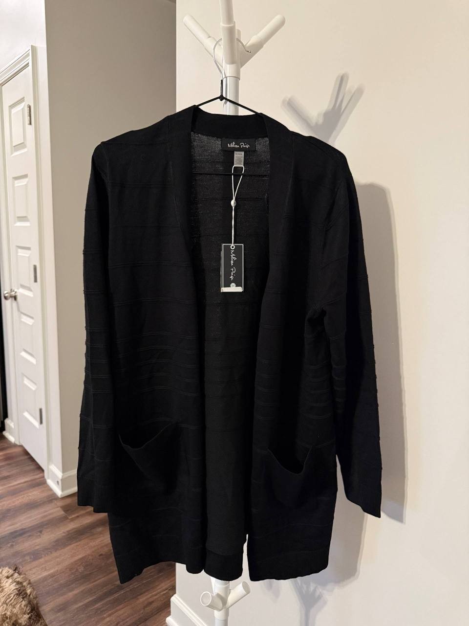 Melissa Paige Ribbed Open‑Front Long Cardigan – Black – Size M – NWT – $46.50