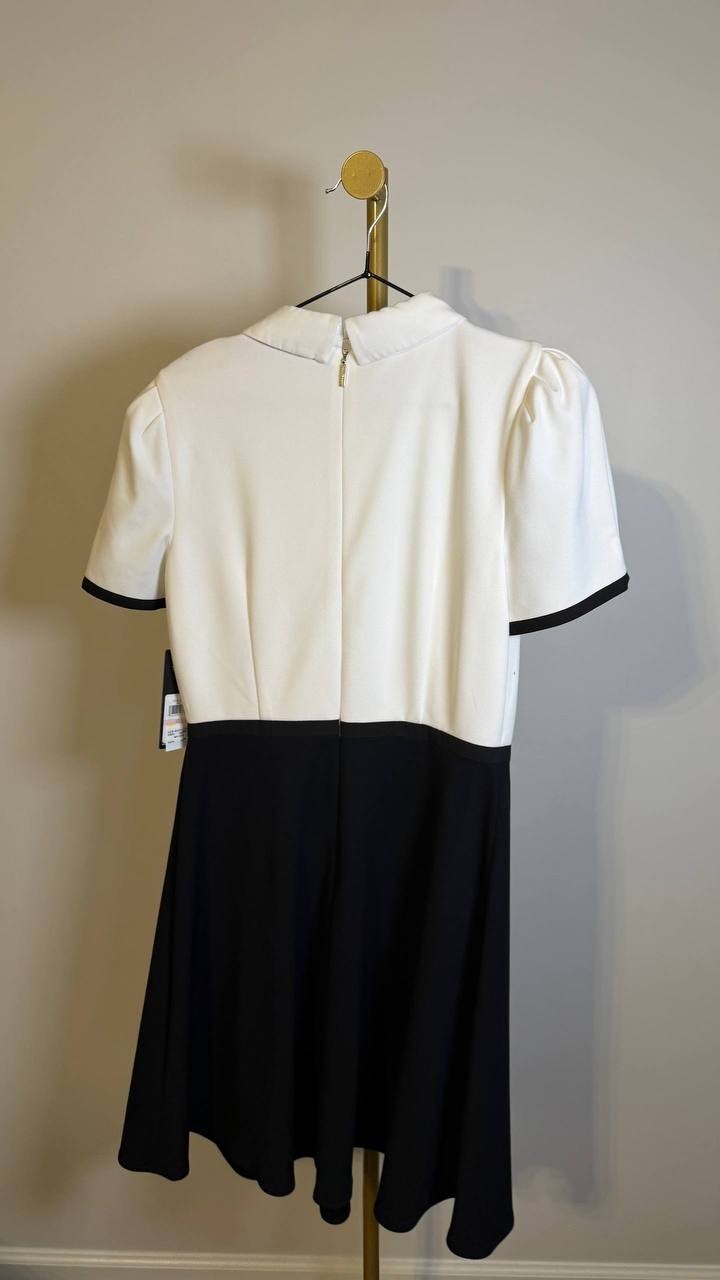 Karl Lagerfeld Paris Collared Contrast Trim Dress White Black 10 $148 NWT