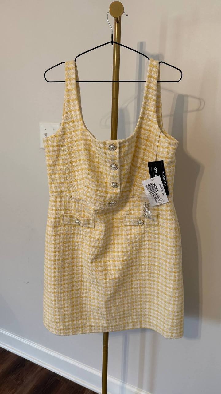Karl Lagerfeld Paris Boucle Tweed Dress Sleeveless Square Neck Size 12 NWT