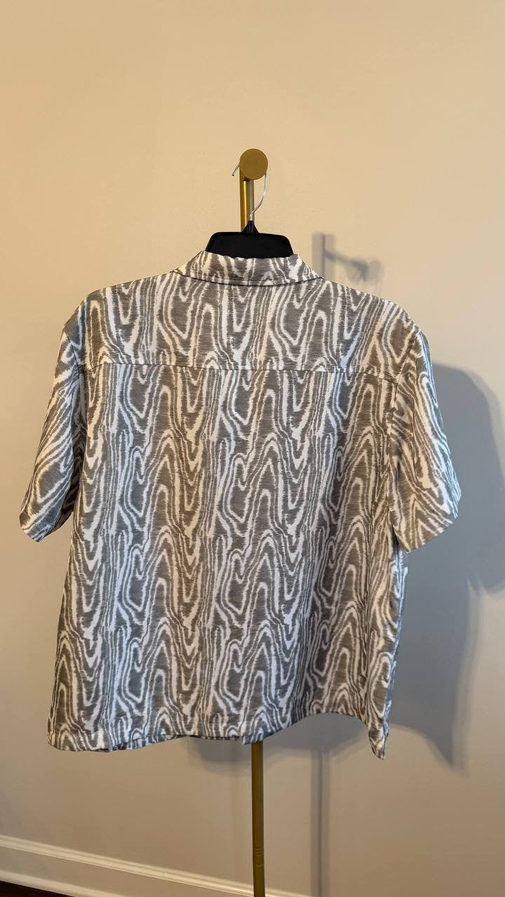 Mode of One Men’s Abstract Wave Print Camp Collar Shirt Gray XL $49.50 NWT