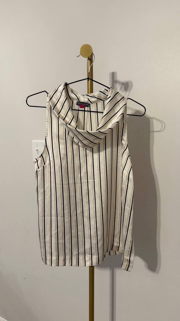 Vince Camuto Sleeveless Top Stripe Cowl Neck Polyester Ivory XS NWT