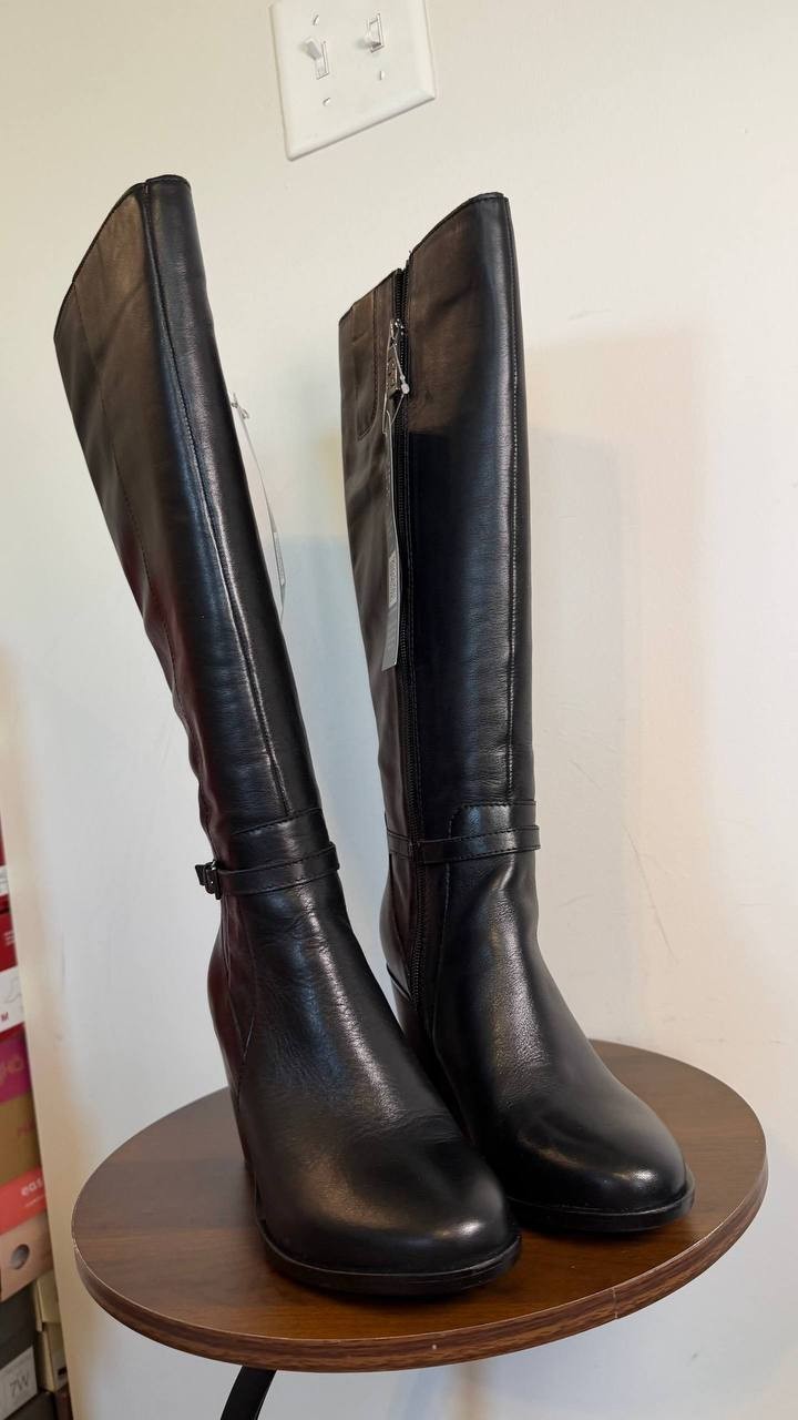 Naturalizer Kalina Extra Wide Calf Knee High Boots Black 8.5M Leather $289.99 NW