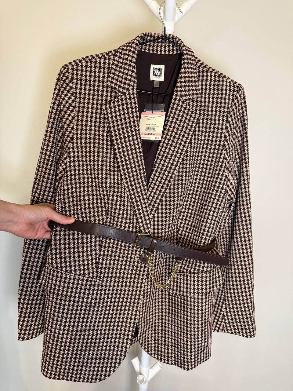 Anne Klein One‑Button Notch‑Collar Belted Jacket–Size10–LightCoffee–NWT–MSRP$179