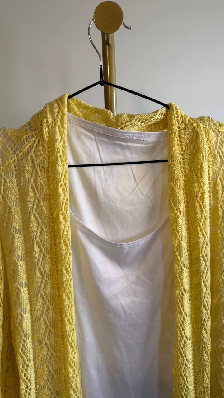 Alfred Dunner Women’s 2‑in‑1 Pointelle Knit Top Yellow White 2X $79.50 NWT