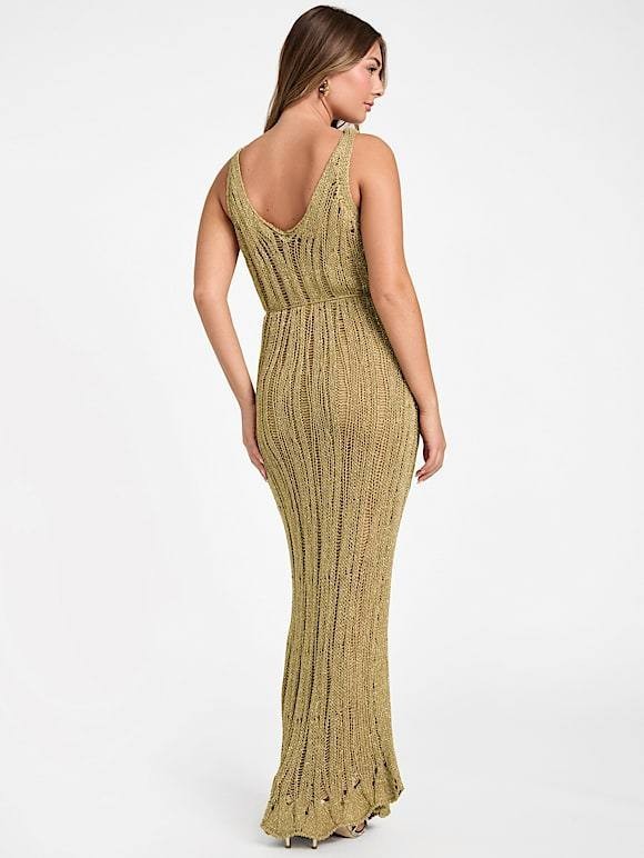 Marciano Lucky Lurex Net Maxi Dress – 10 – Gold – NWT – Flawed – $280