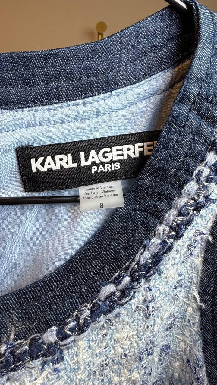 Karl Lagerfeld Paris Tweed A‑Line Dress Chambray Blue Marine 8 NWT $168