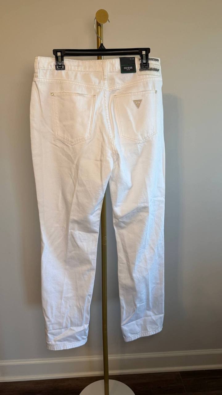 Guess Celia Boyfriend High‑Rise Cuffed‑Hem Jeans White Sensation 31x30 NWT $108