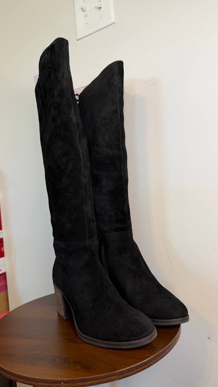 Lucky Brand Bonnay Extra Wide Calf Knee High Boots Black 8M Suede $189 NWB