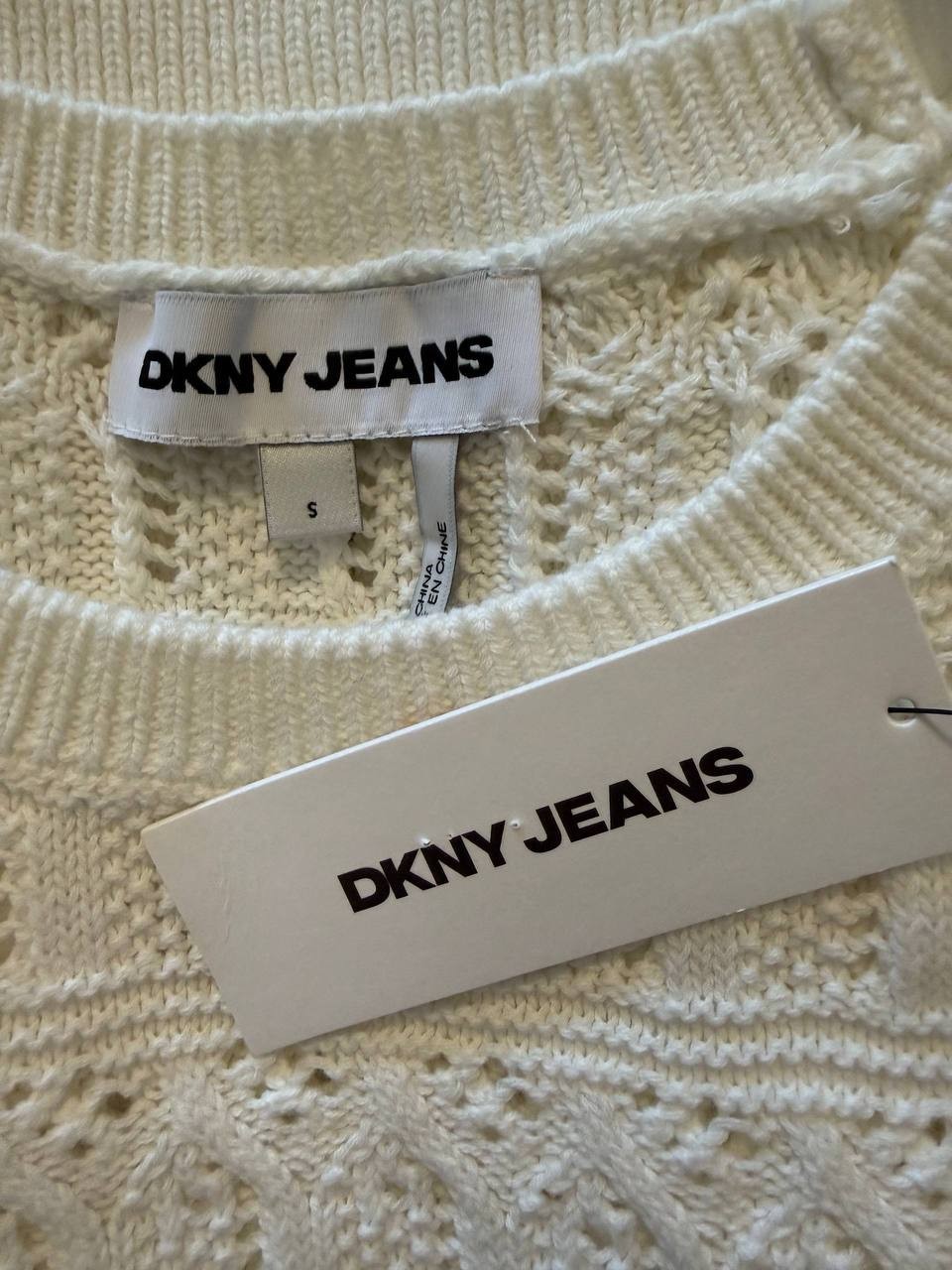 DKNY Jeans Sleeveless Lacey Stitch Crew Neck Vest – Ivory – Size S – NWT