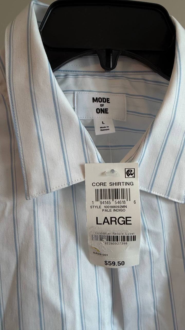 Mode of One Men’s Slim‑Fit Button‑Down Sport Shirt Pale Indigo Stripes L NWT