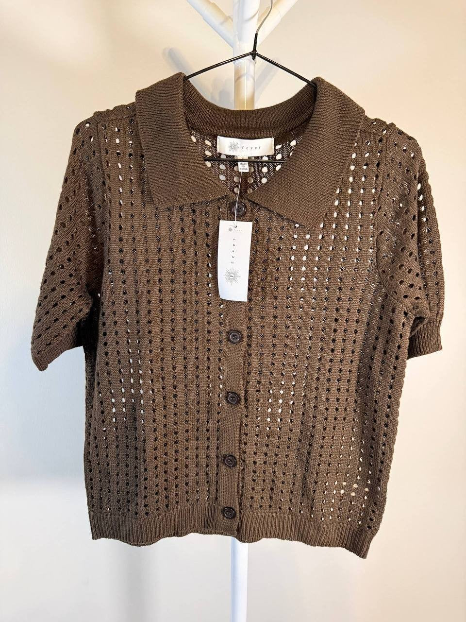 Fever Brown Collared Button Blouse – Size S – NWT – $68