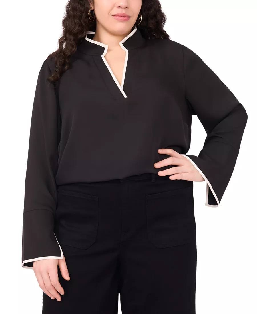 Vince Camuto Plus Size V‑Neck Contrast‑Trim Tunic Top – Size 3X – NWT
