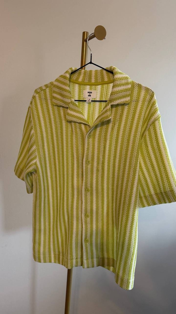 Mode of One Men’s Vertical‑Stripe Camp Collar Shirt M $59.50 NWT