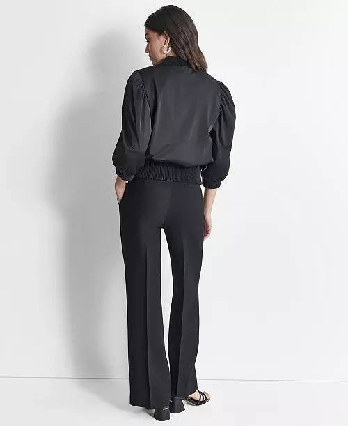 DKNY Women’s High Shine Sateen Puff Sleeve Jacket Black-Size L-NWT-$139