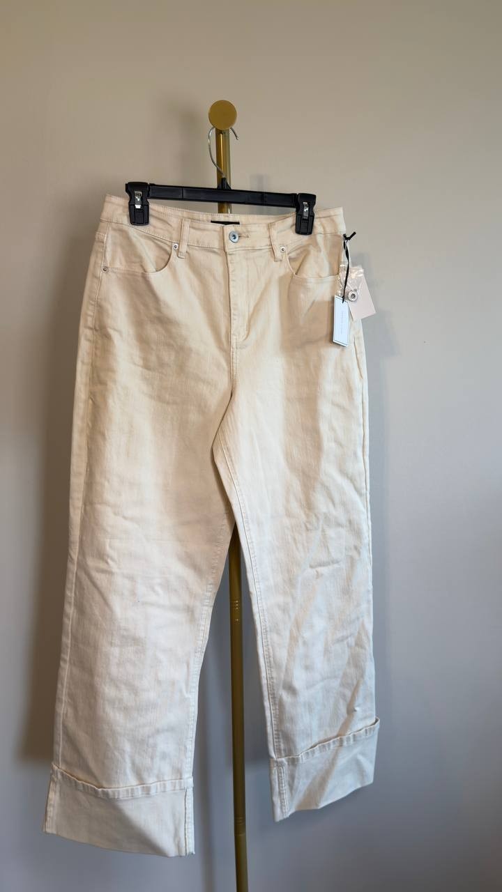 1.STATE Denim Roll-Cuff Wide-Leg Jeans New Ivory 10 NWT $109