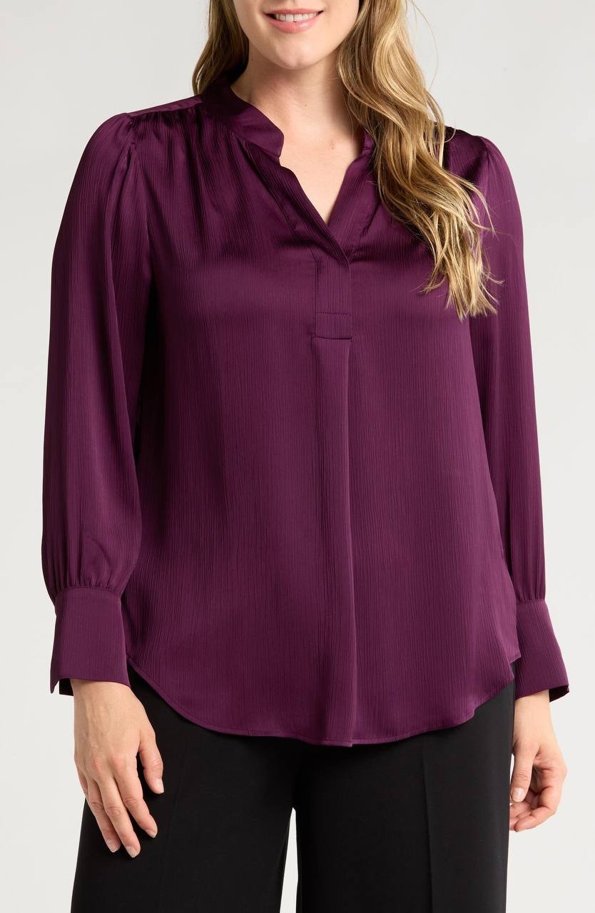Anne Klein Split‑Neck Textured Woven Tunic Top – Size M – NWT – $99