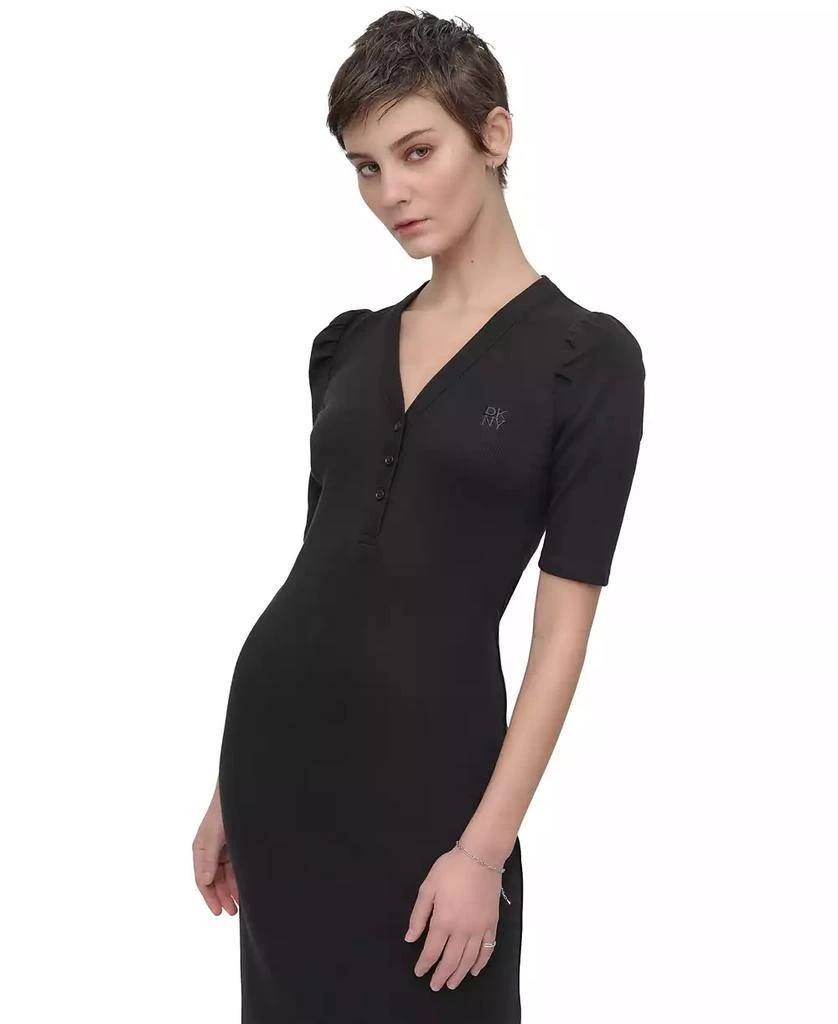 DKNY Puff‑Sleeve Henley Midi Dress- Black – Size XL – NWT – MSRP$79