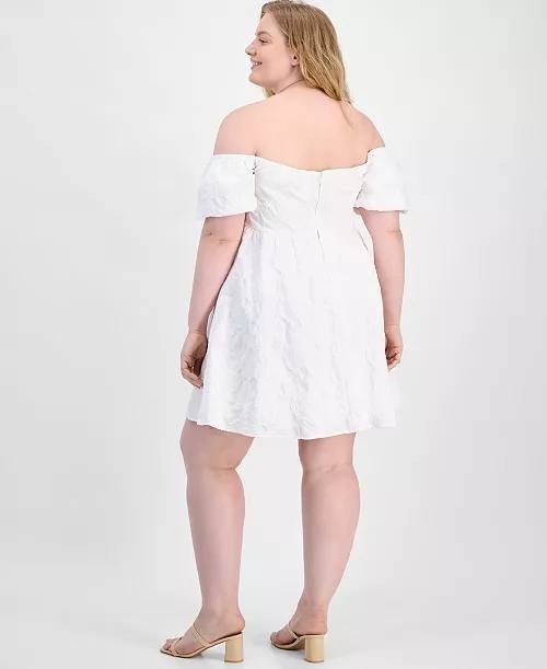 Seni & Cade Off‑Shoulder Jacquard Fit & Flare Dress White 1X NWT $89