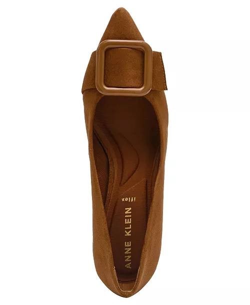 Anne Klein Bentley Pumps 7.5M Cognac Pointed Toe Buckle Block Heel NIB msrp$89
