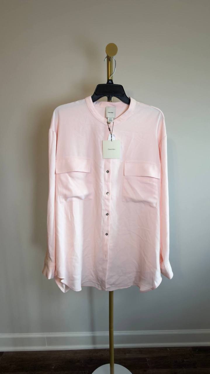 Calvin Klein Crepe Relaxed Button‑Front Shirt Pearl XL NWT $79