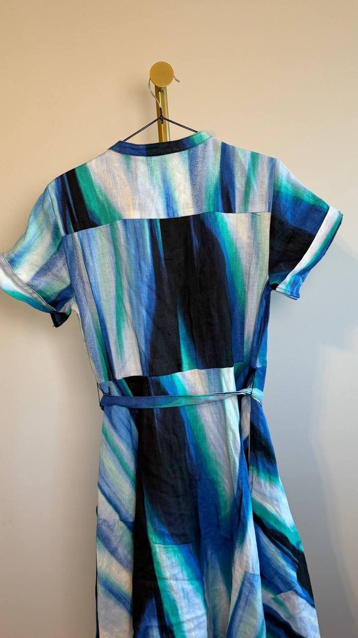 DKNY Brushstroke Printed Asymmetrical Linen Dress Caribbean Multi 4 NWT $159
