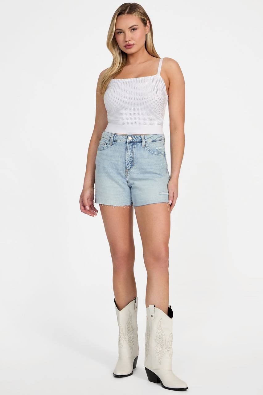 Guess Eco Featherweight Relaxed Midi Denim Shorts Blue Maiorca Size 30 NWT $89