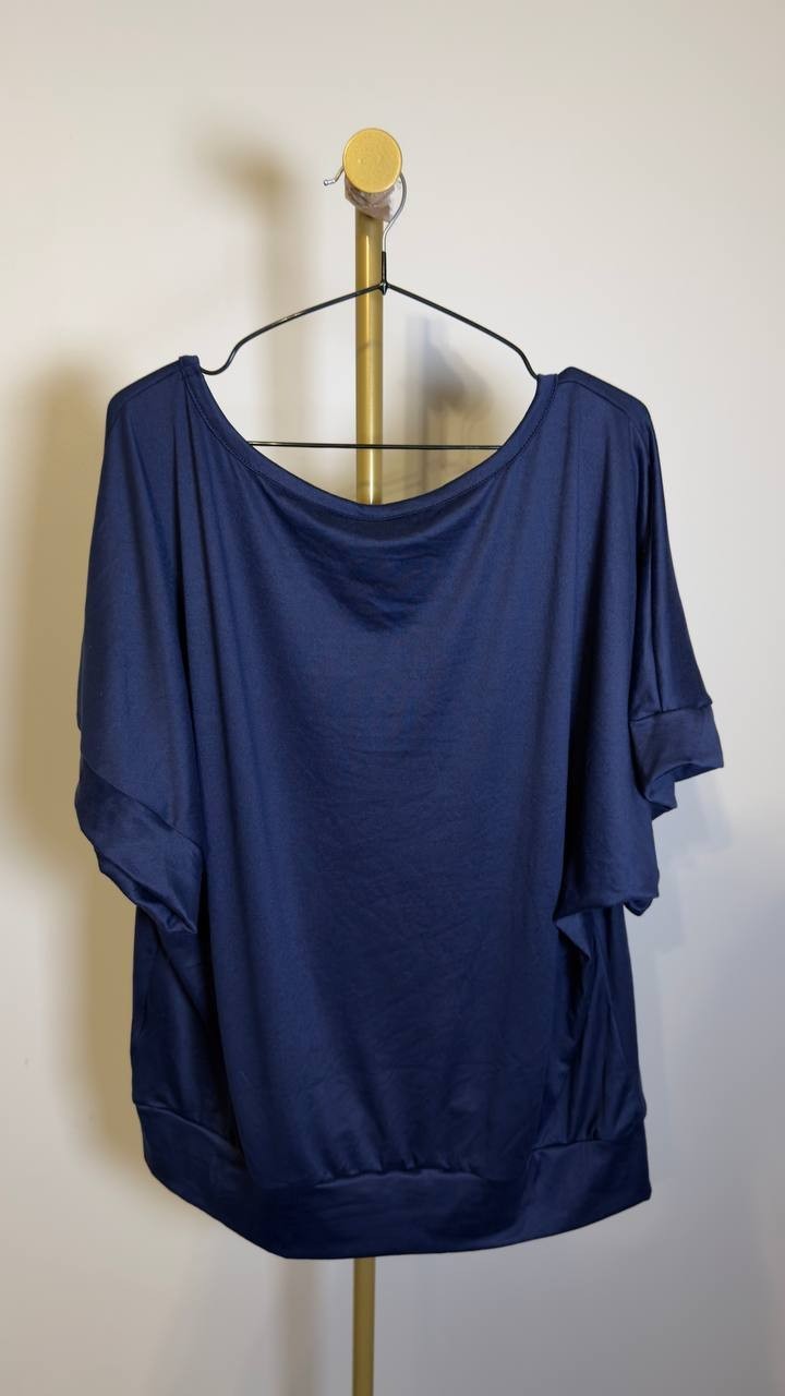 24seven Comfort Apparel Loose Fit Dolman Wide Sleeve Top Navy XL NWT $50