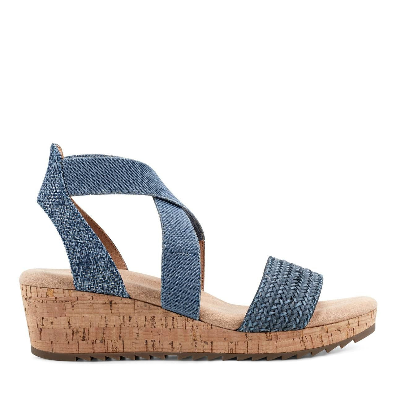 Easy Spirit Lorena Wedge Sandals Denim Women’s 5M Elastic Straps NWB $89