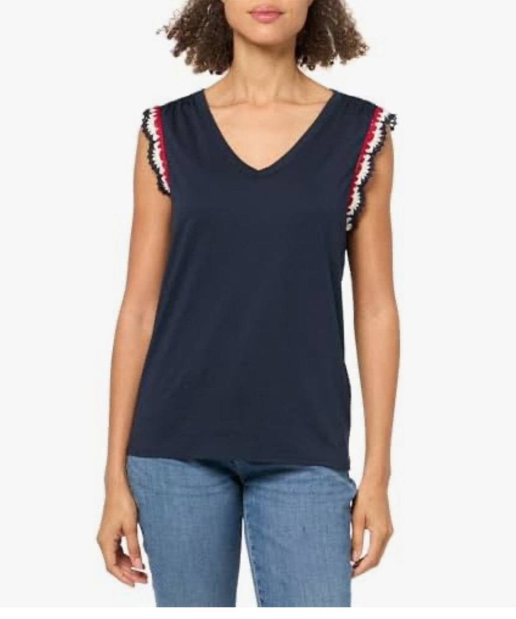 Nautica Sleeveless V-Neck Top – Size L – NWT – Navy Cotton Modal Blend Classic