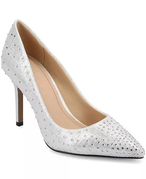 Journee Collection Venus Pointed Toe Pumps Silver 9.5M Polyurethane $93 NWB