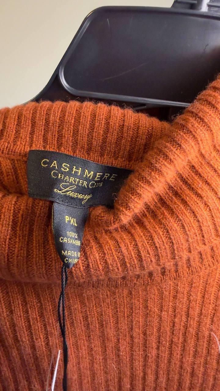 Charter Club Luxury Petite Cashmere Turtleneck Midi Dress Brown PXL NWT $229