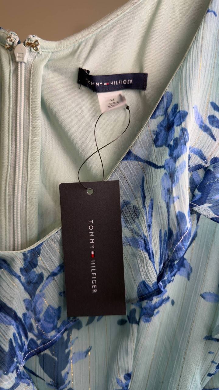 Tommy Hilfiger Provincial Floral Chiffon Dress Blue Multi 14 NWT $139