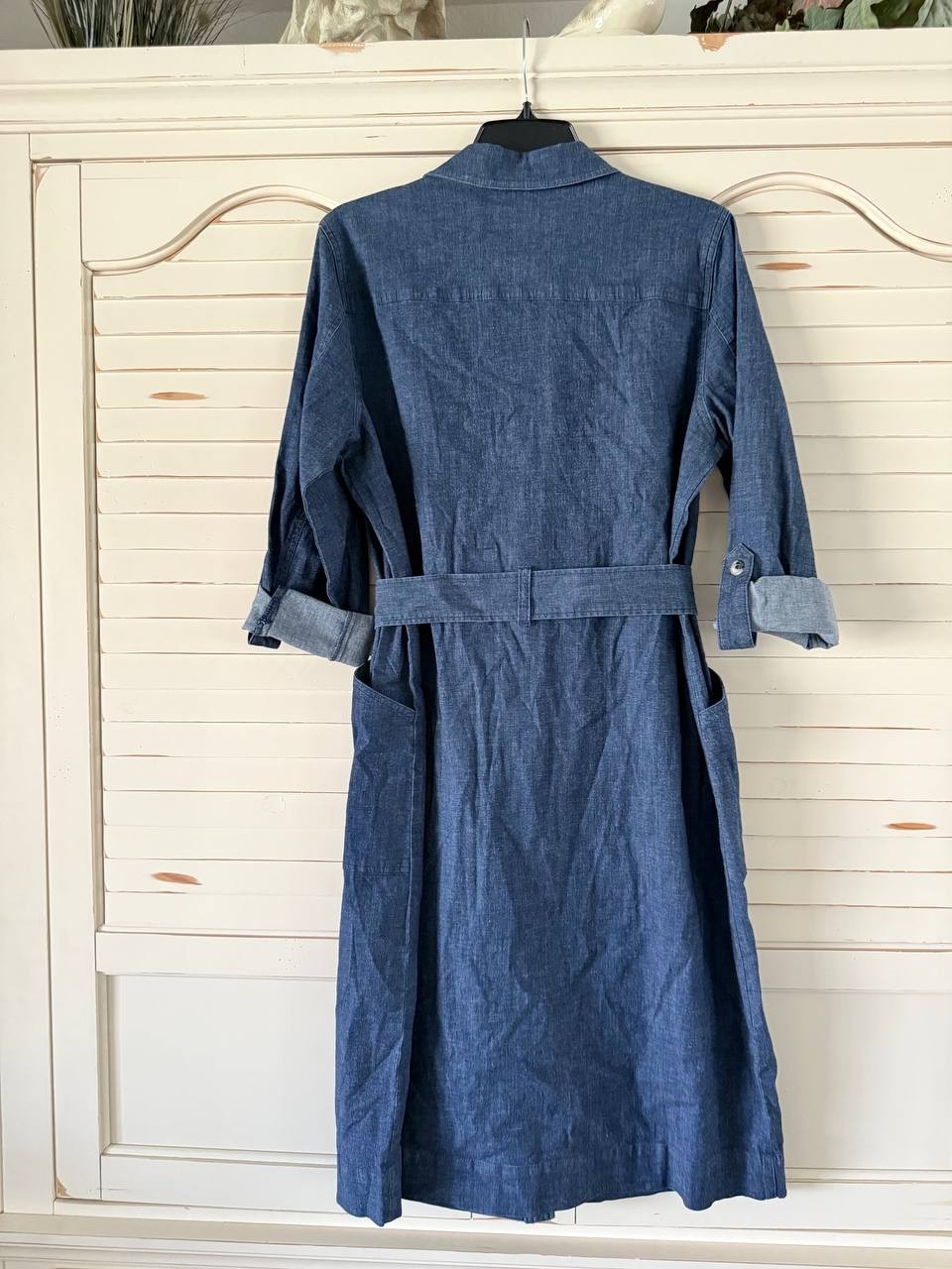 Jones New York Pocket Tie Dress – Size L – NWT – Dark Wash Denim Button FrontMid