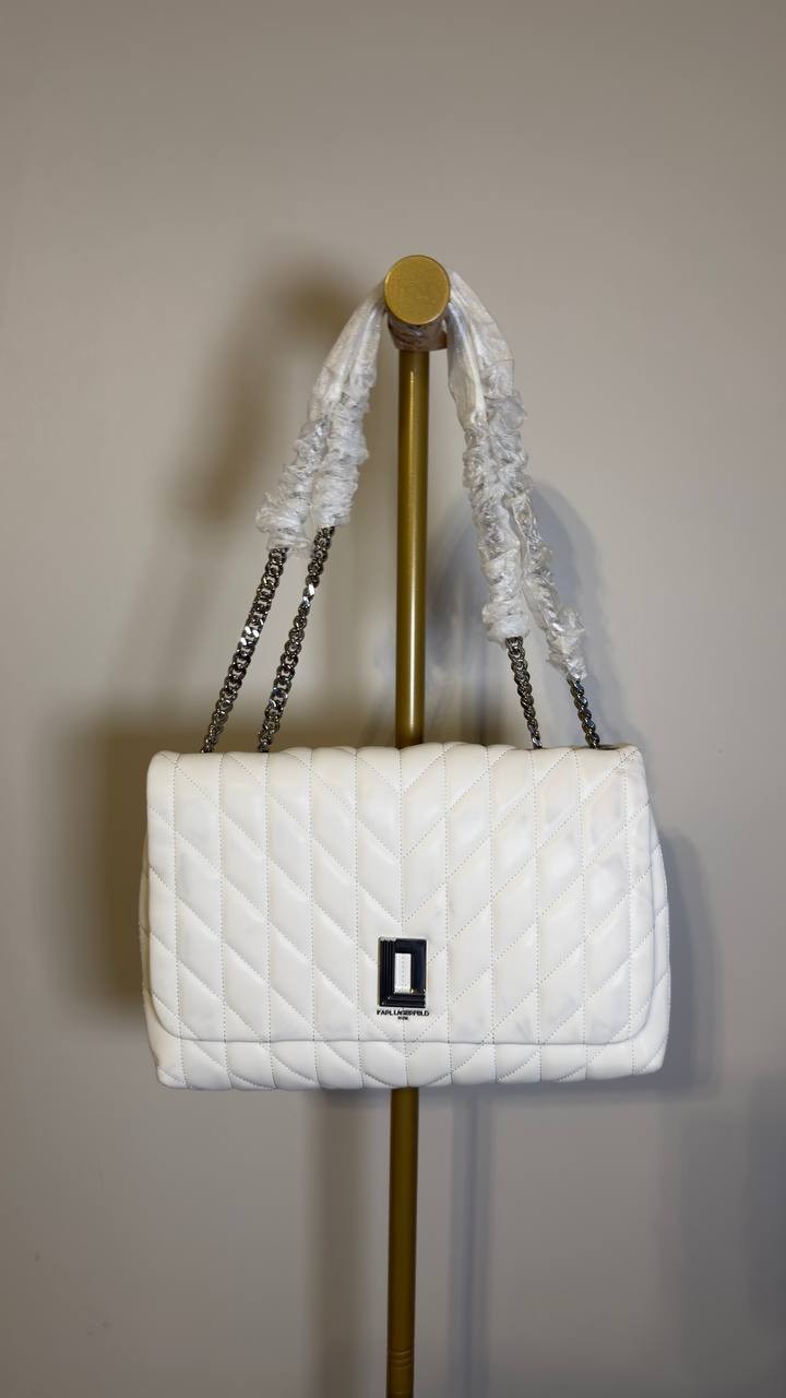 Karl Lagerfeld Paris Lafayette Lamb Leather Shoulder Bag White NWT