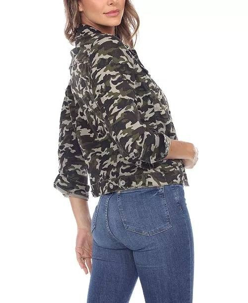 White Mark Women’s Camo Denim Jacket Green Army L NWT $68