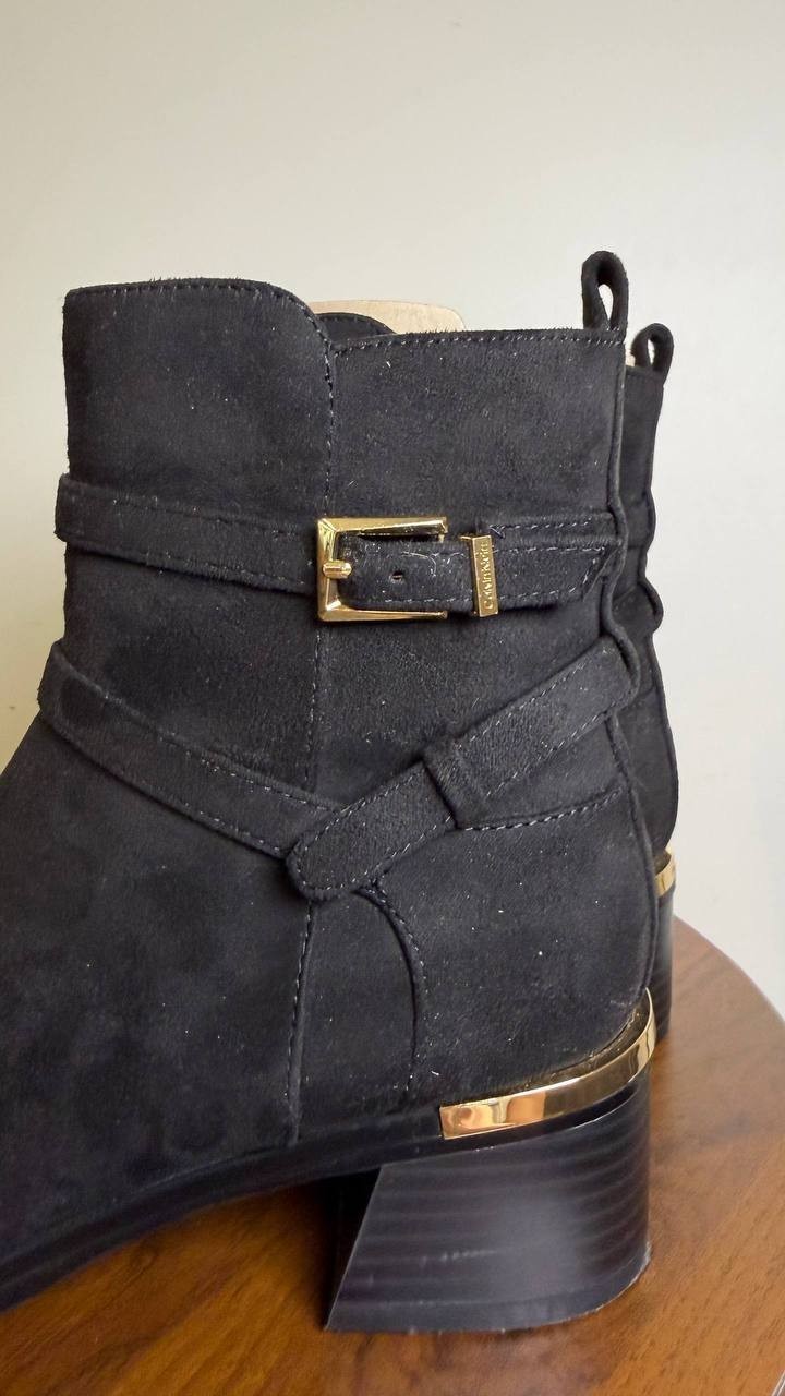 Calvin Klein Jasen Buckle Strap Block Heel Booties Black Women’s 5M